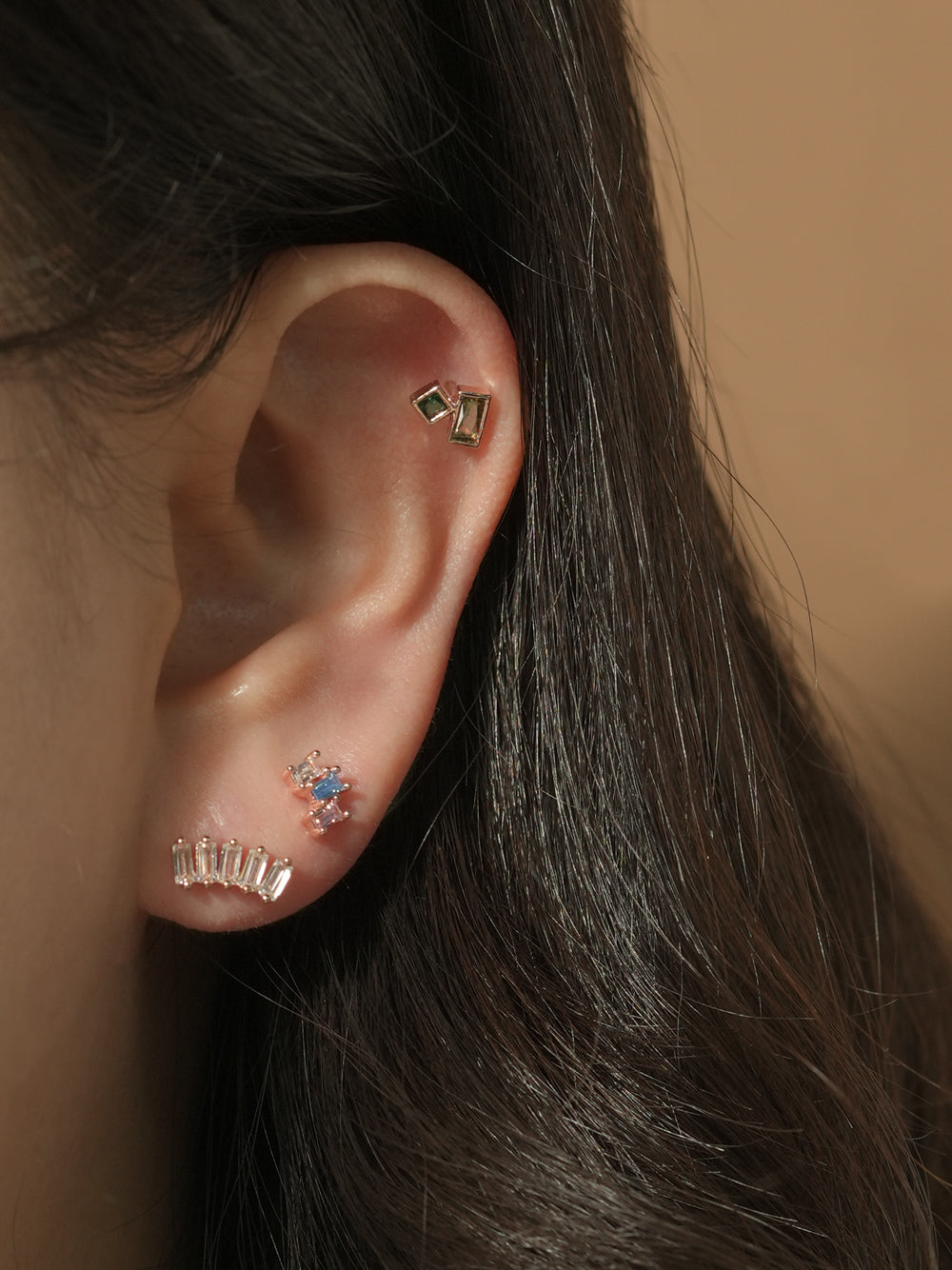 14KGF Square Crystal Earring 20G