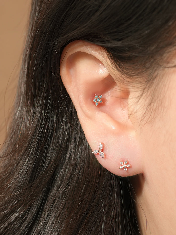 14KGF Colorful Five Petals Flower Earring 20G