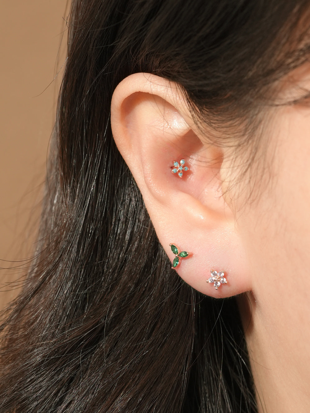 14KGF Colorful Five Petals Flower Earring 20G