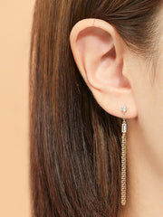 14K Gold Square Cubic Long Drop Chain Cartilage Earring 20G