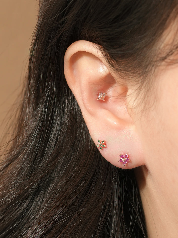 14KGF Colorful Point Flower Earring 20G