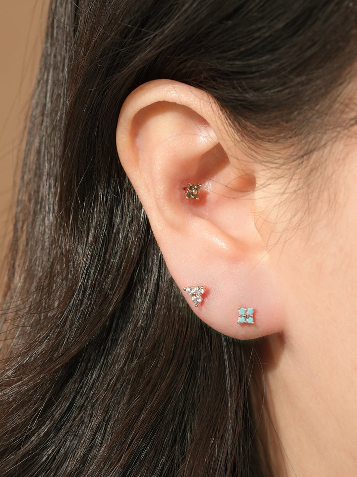 14KGF Colorful Four Leaves Flower Earring 20G