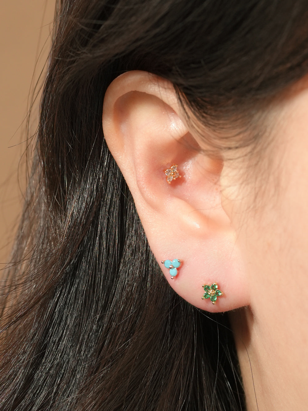 14KGF Colorful Four Leaves Flower Earring 20G