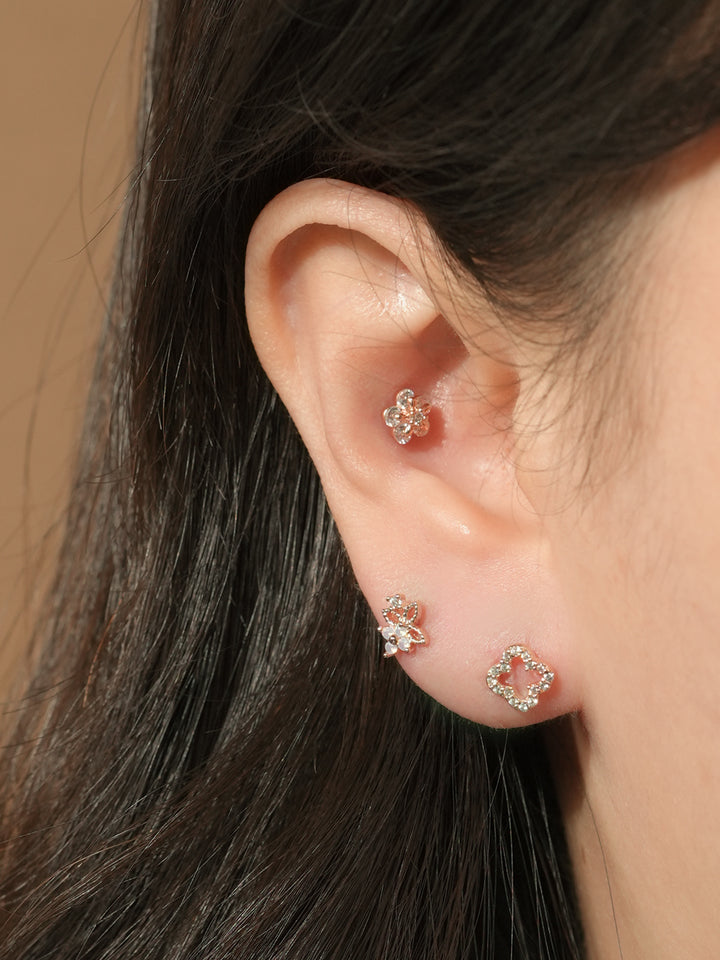 14KGF Flower Double Earring 20G