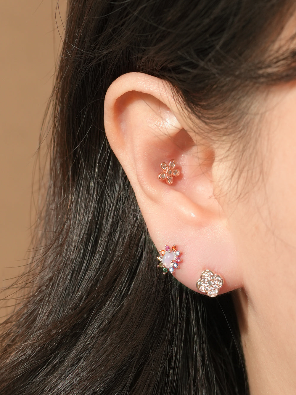 14KGF Flower Cloud Earring 20G