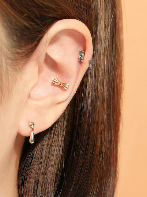 14K Gold Antique OceanBlue Cartilage Earring 20G