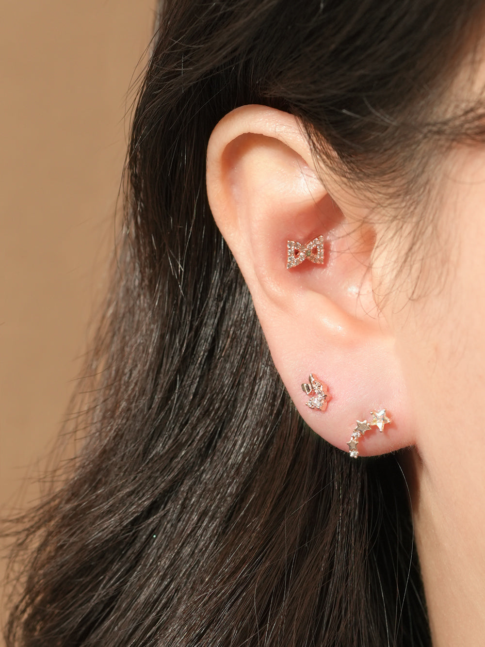 14KGF Lovely Bling Ribbon Earring 20G