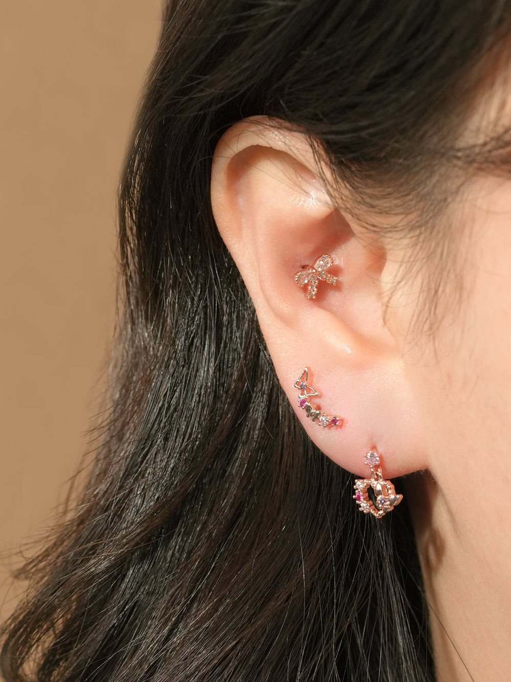 14KGF Heart Butterfly Earring 20G