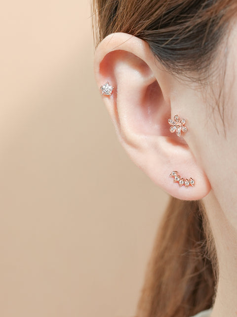 14K Gold Pentagon Crystal Cubic Cartilage Earring 18G16G