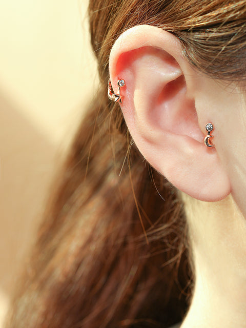 14K 18K Symbol Star, Crescent, Heart and Clover Cartilage Hoop Earring