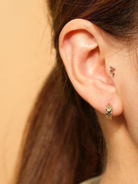 14K 18K Volume Quilting Cartilage Hoop Earring