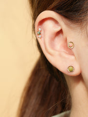 14K Gold Moissanite Triple Color Dia Cartilage Earring 20G18G16G