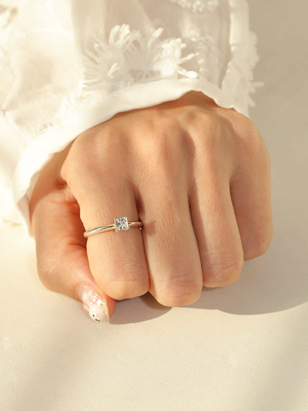 925 Silver Square Crystal Ring