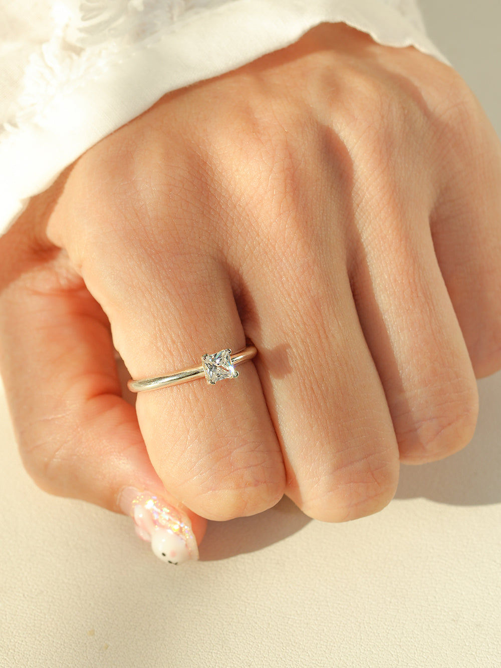 925 Silver Square Crystal Ring