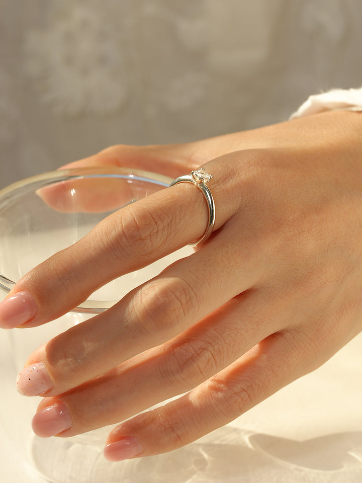 925 Silver Square Crystal Ring