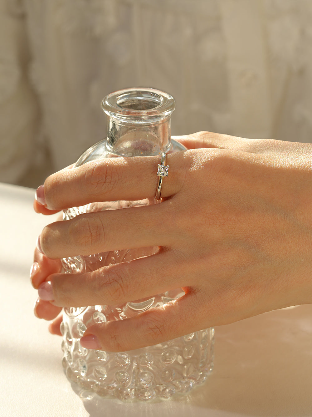 925 Silver Square Crystal Ring