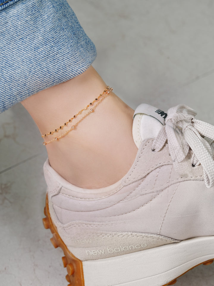 14K 18K Gold Cutting Ball Anklet