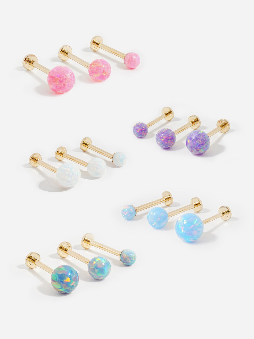 14K Solid Gold Opal Internally Threaded Labret Piercing 20G