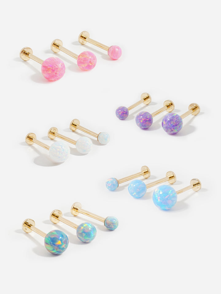 14K Solid Gold Opal Internally Threaded Labret Piercing 20G