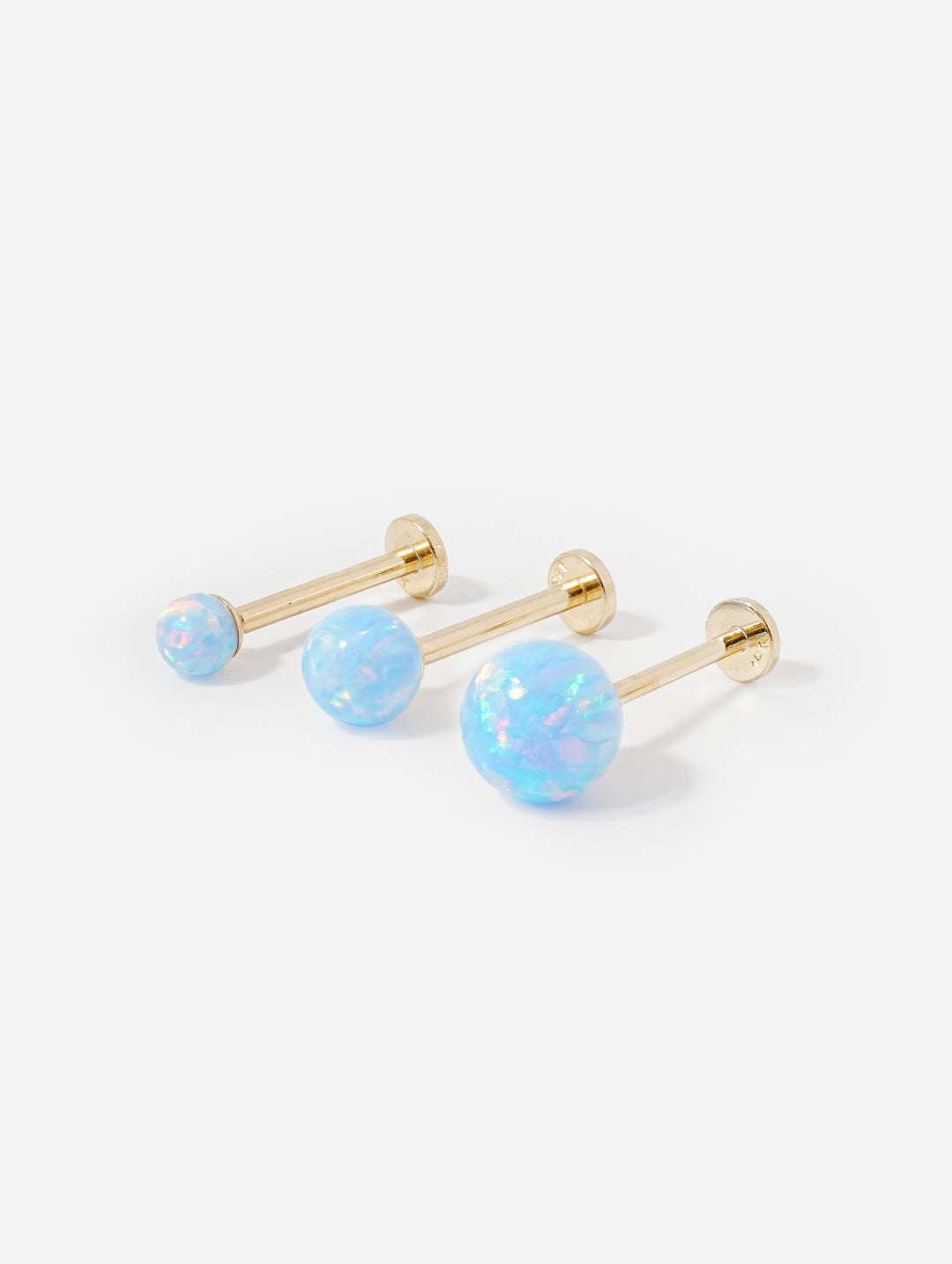 14K Solid Gold Opal Internally Threaded Labret Piercing 20G