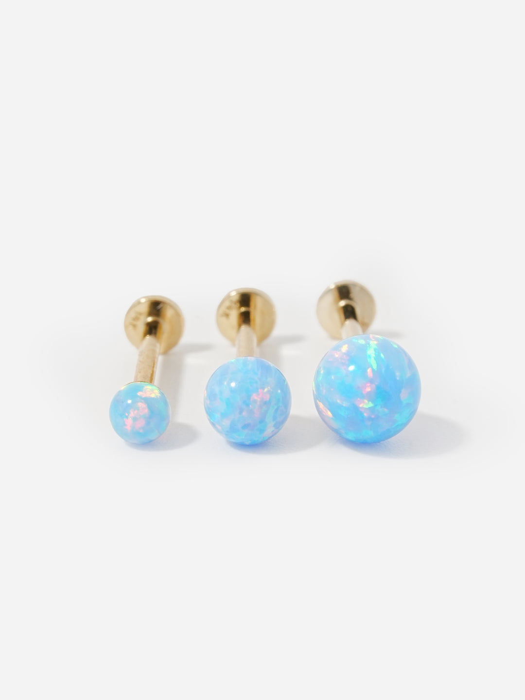 14K Solid Gold Opal Internally Threaded Labret Piercing 20G