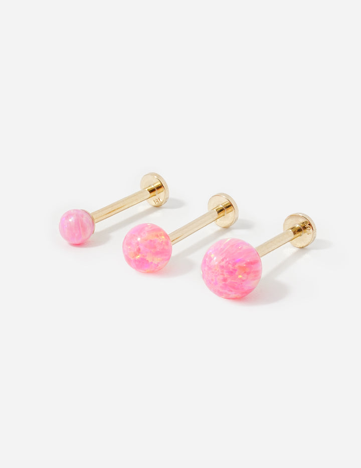 14K Solid Gold Opal Internally Threaded Labret Piercing 20G