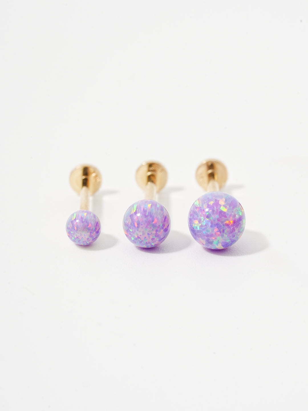 14K Solid Gold Opal Internally Threaded Labret Piercing 20G
