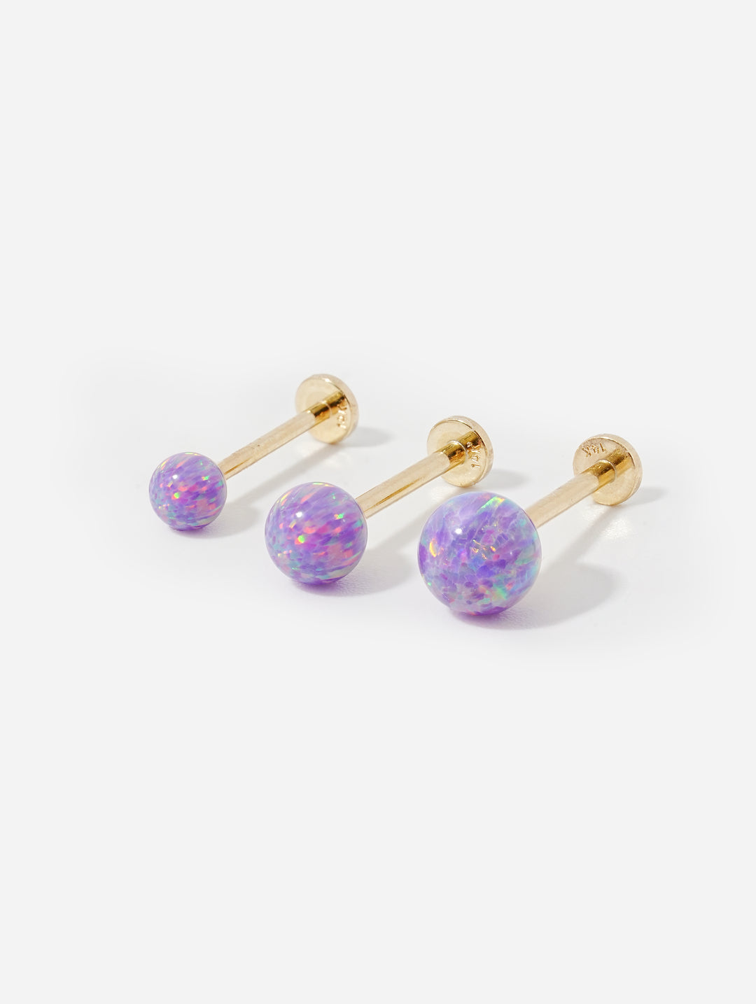 14K Solid Gold Opal Internally Threaded Labret Piercing 20G