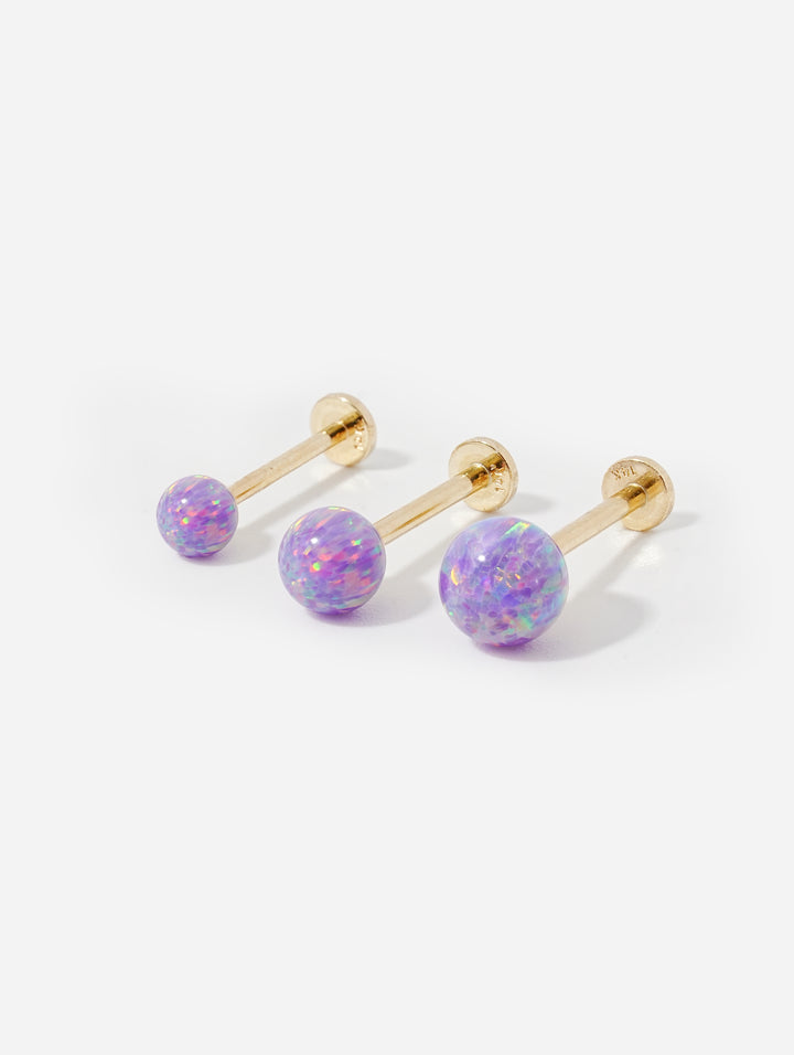 14K Solid Gold Opal Internally Threaded Labret Piercing 20G