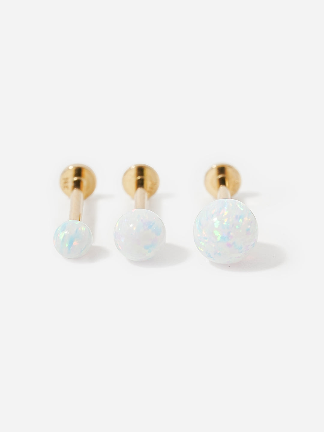 14K Solid Gold Opal Internally Threaded Labret Piercing 20G
