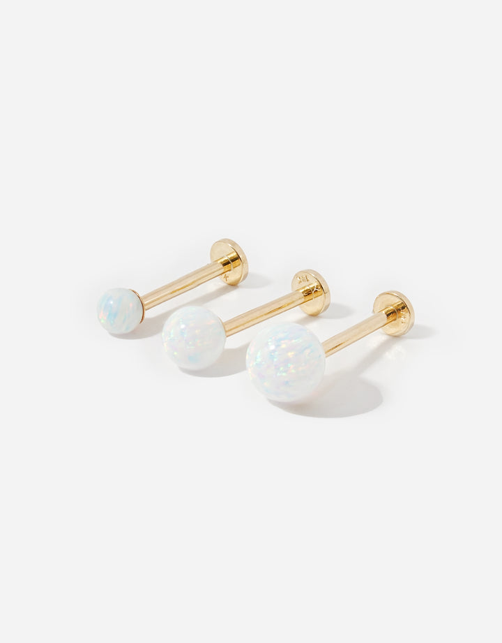 14K Solid Gold Opal Internally Threaded Labret Piercing 20G
