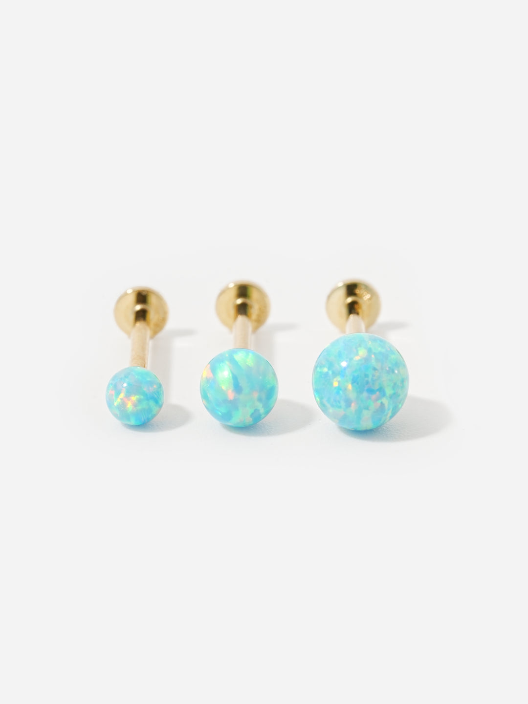 14K Solid Gold Opal Internally Threaded Labret Piercing 20G
