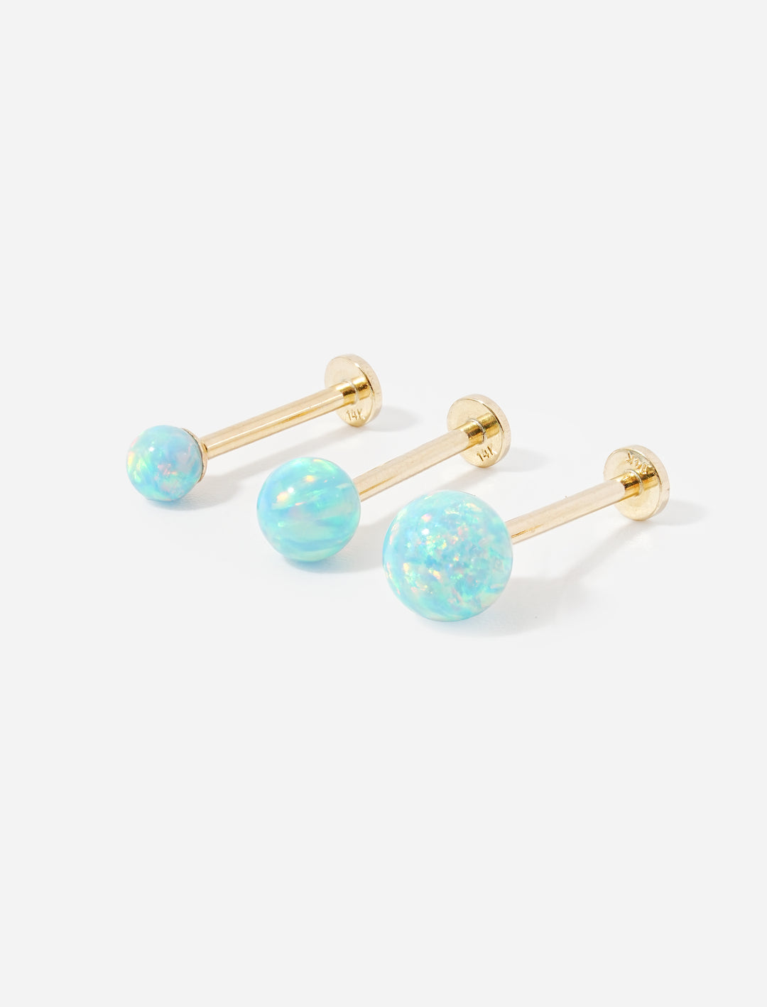 14K Solid Gold Opal Internally Threaded Labret Piercing 20G