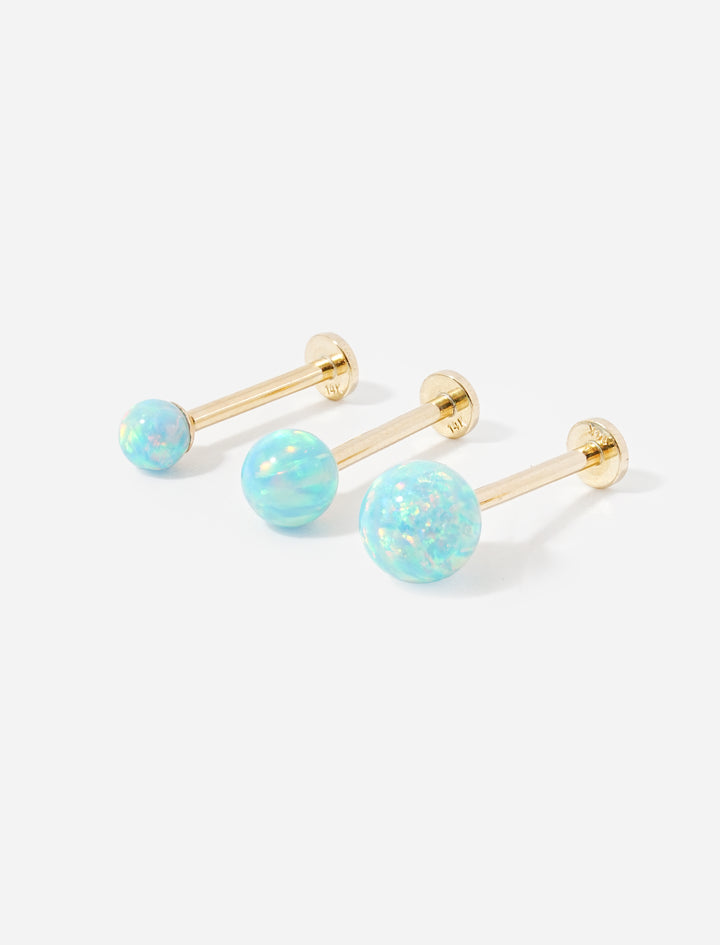 14K Solid Gold Opal Internally Threaded Labret Piercing 20G