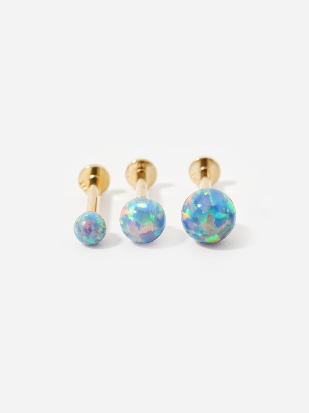 14K Solid Gold Opal Internally Threaded Labret Piercing 20G