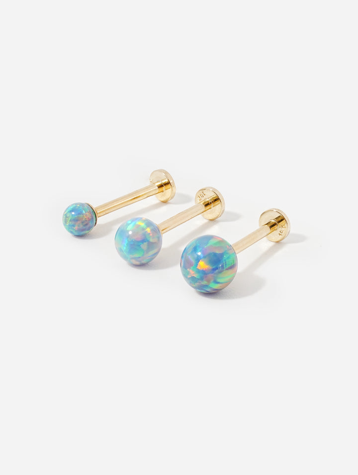 14K Solid Gold Opal Internally Threaded Labret Piercing 20G