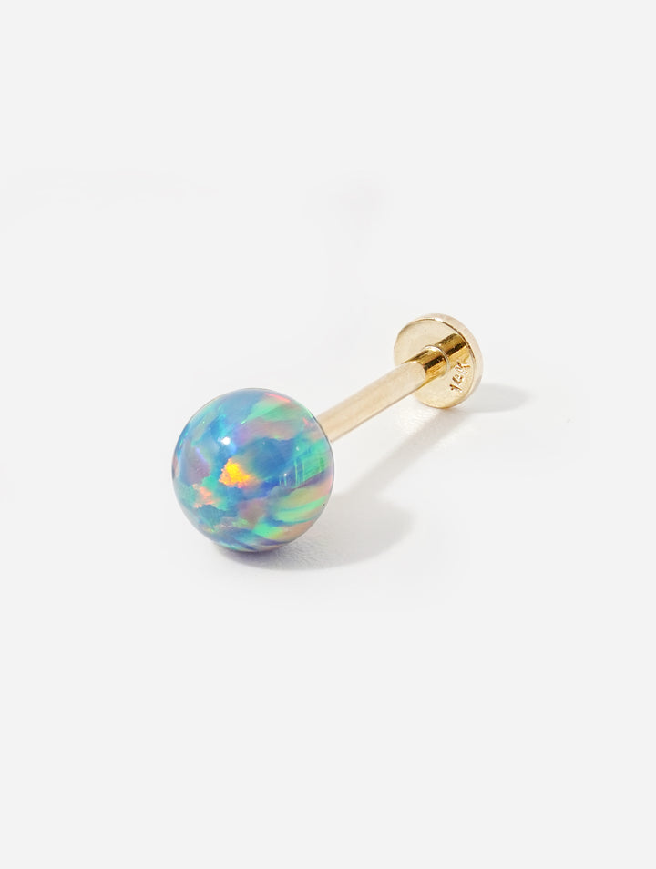 14K Solid Gold Opal Internally Threaded Labret Piercing 20G