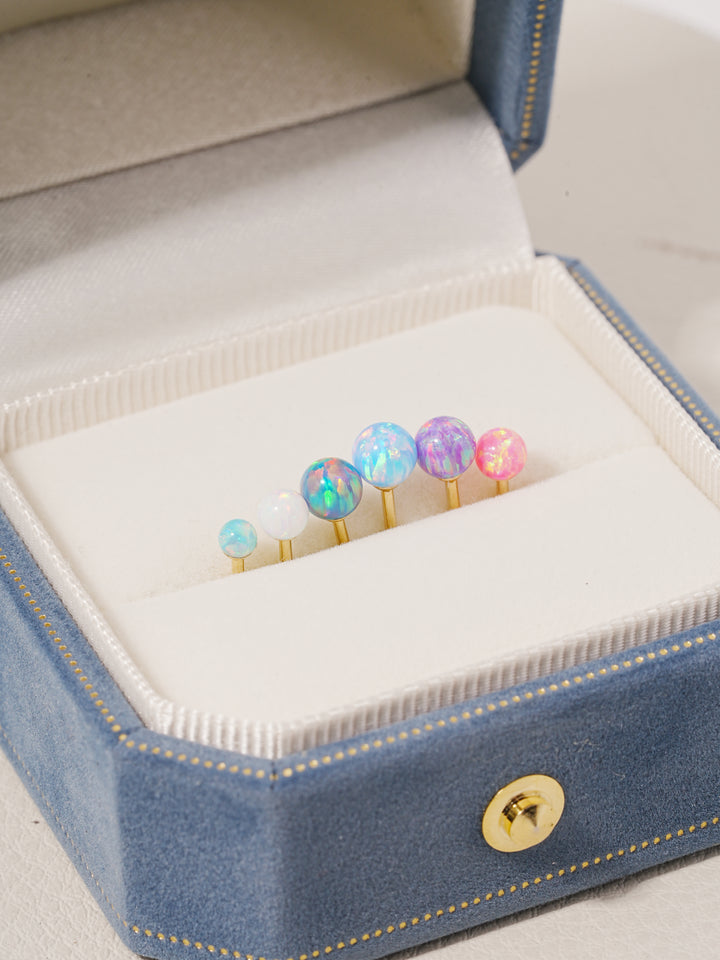 14K Solid Gold Opal Internally Threaded Labret Piercing 20G