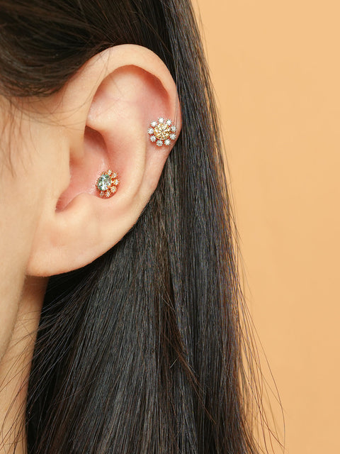 14K Gold Moissanite Colorful Daisy Cartilage Earring 20G18G16G