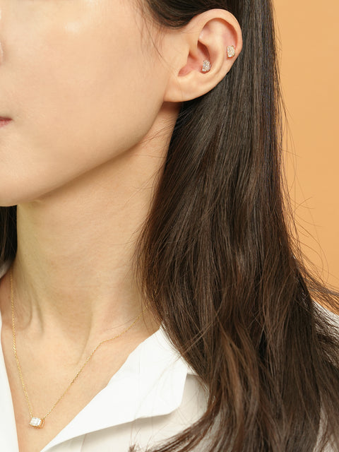 14K Gold Moissanite Radient Cut Cartilage Earring 20G18G16G
