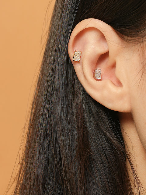 14K Gold Moissanite Radient Cut Cartilage Earring 20G18G16G