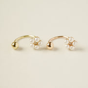 14K Gold Lovely Pearls Flower Cubic Curve Piercing 20G