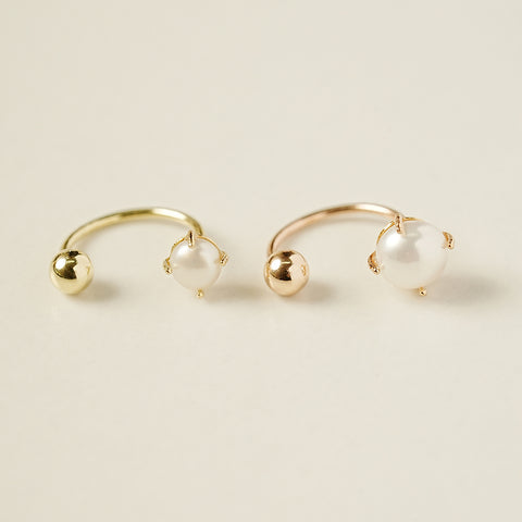 14K Gold Simple Fresh Water Pearl Curve Piercing 20G