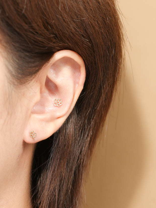14K Gold Quad Clover Cartilage Earring 20G