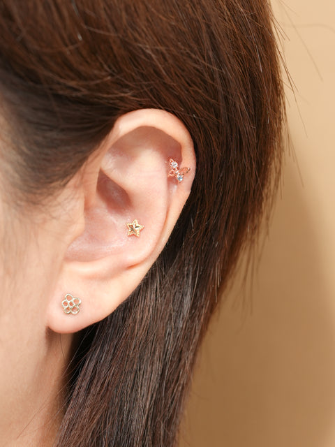14K Gold Drawing Flower Cartilage Earring 20G