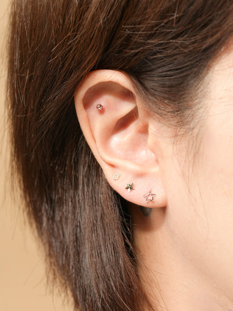 14K Gold Stripe Star Cartilage Earring 20G