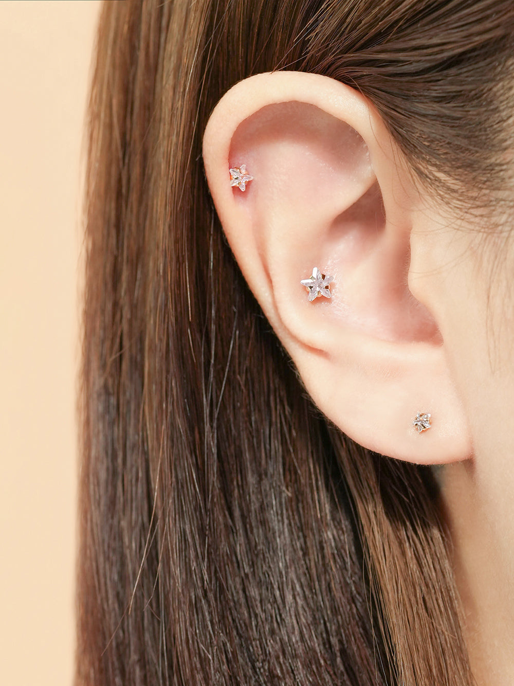 14K Gold Crystal Star Cartilage Earring 20G