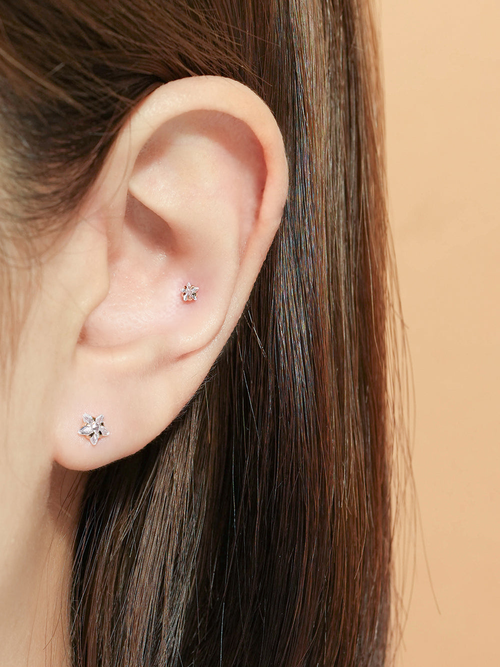 14K Gold Crystal Star Cartilage Earring 20G