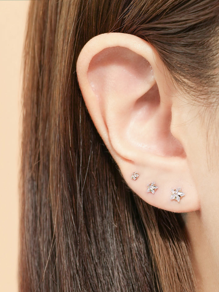 14K Gold Crystal Star Cartilage Earring 20G