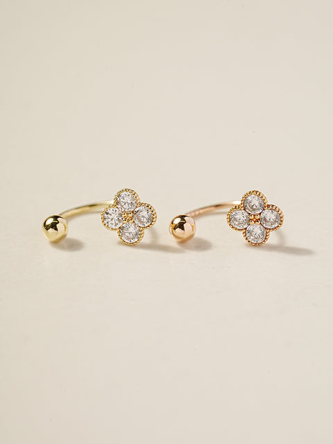 14K Gold Clover Tragus Curve Piercing 20G